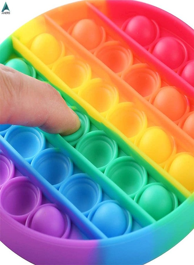 AIMERS 2 Pack Rainbow Pop Fidget Toys, Round and Square, Colorful Push Pop Bubble Squeeze Toy, Silicone Sensory Gadget for Stress, Popper Gift for Kids, Children, Teens, Adults (Round + Heart) - Image 3